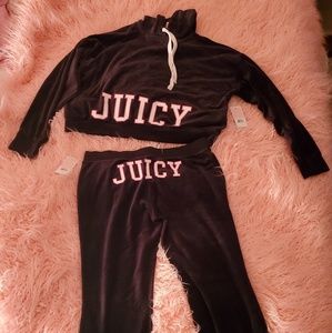 Juicy Couture Black Velour Pant Set Large NWT